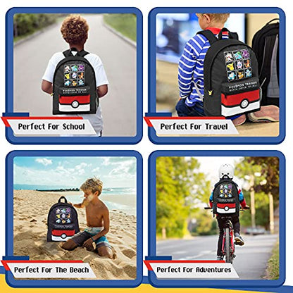 Pokemon Backpack for Kids Teens Boys Girls Pikachu Anime Bookbag Daypack Bag School Sports Gifts for Kids (Black/Red) - color: Black/Red