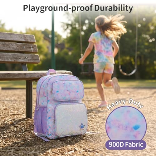 Kids Backpack for Girls - 17 Inch Insulated School Bag Ages 8-10 | Elementary Backpack for Grades 3-5, Fits Binder Laptop, Insulated Pocket, Reflective Strips, S-Curve Straps, Purple Tie Dye - color: Purple Tie-dye