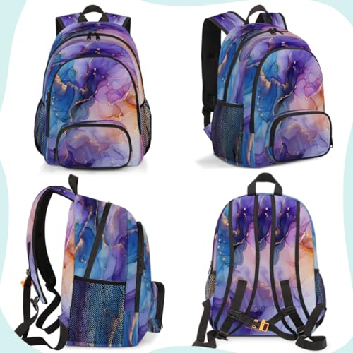 Purple Blue and Gold Marble Laptop Backpack for Women Men, 18.3 Inch Travel Work Backpacks, Abstract Modern Waterproof Computer Casual Daypack Nurse Teacher Bags - color: Multicolor 11