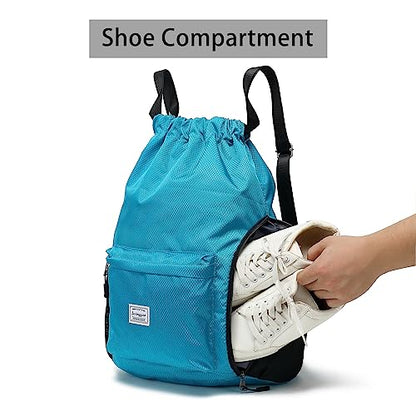 FUXINGYAO Drawstring Backpack Sports Gym Bag with Shoes Compartment, String Backpack Cinch for Women Men (light blue) - color: Light Blue