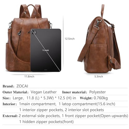 ZOCAI Backpack Purse for Women Medium Anti-Theft Backpacks Purses Design Leather Shoulder Bags with Removable Strap - color: 1-retro Brown