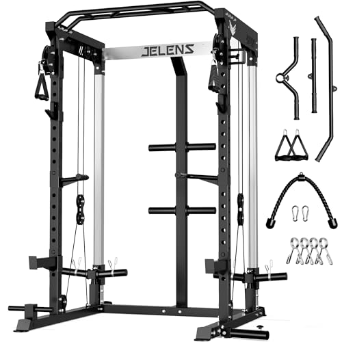 JELENS C21 Power Cage, 2000LBS Multi-Function Power Rack with Independent Dual Pulley System, All-in-One Squat Rack for Cable Crossover, Home Gym Workout Machine - color: Black, size: C21 Power Cage