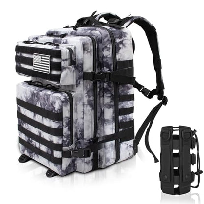 45L Military Tactical Backpacks For Men Camping Hiking Trekking Daypack With Removable Water Bottle Pouch Bug Out Bag Lage MOLLE 3 Day Assault Pack - Balck White Cmao Pack - color: Balck White Cmao