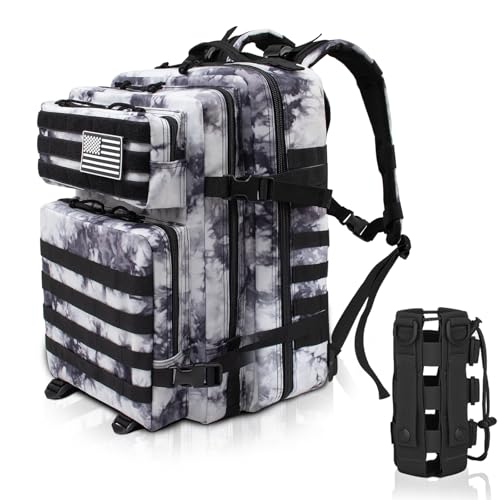 45L Military Tactical Backpacks For Men Camping Hiking Trekking Daypack With Removable Water Bottle Pouch Bug Out Bag Lage MOLLE 3 Day Assault Pack - Balck White Cmao Pack - color: Balck White Cmao