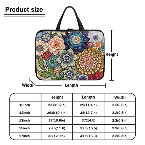 10 Inch Boho Flowers Laptop Sleeve for Women Girl, Slim Water Resistant Computer Carrying Case with Handle, Durable Protective Laptop Tote Bag Cover Compatible with Tablet/Notebook/Reader - color: Boho Flowers, size: 10 Inch