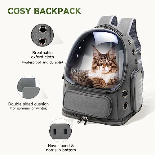 Cawypety Cat Backpack Carrier, Breathable Cat Carrier Large Space Bubble Pet Backpack for Kitty Small Dog up to 12lbs, Transparent & Foldable Pet Carrier for Travel Hiking - color: Dark Gray