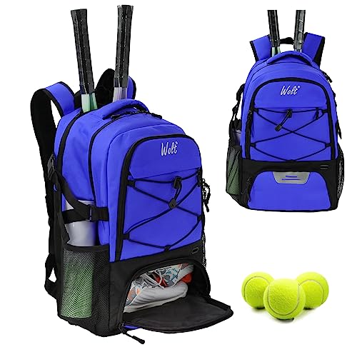 WOLT Tennis Bag - Large Tennis Racket Backpack for Men & Women - Ventilated Shoe Compartment - Holds 2 Rackets - color: Blue