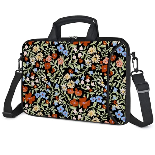 RICHEN 14 15 15.4 15.6 inch Laptop Shoulder Bag Messenger Bag Notebook Handle Sleeve Neoprene Carrying Case with Accessories Pocket (14-15.6 inch, Flowers2) - color: Flowers2, size: 14-15.6 inch