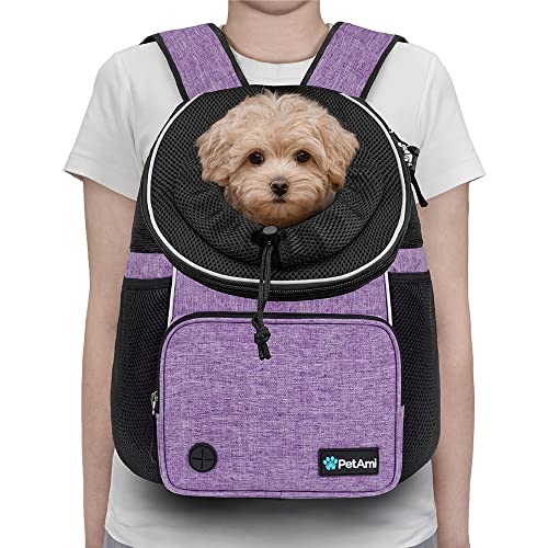 PetAmi Adjustable Cat & Dog Chest Carrier Backpack, Ventilated for Hiking & Camping, Max 15 lbs, Purple - color: Purple, size: Large (15.5x9x18)