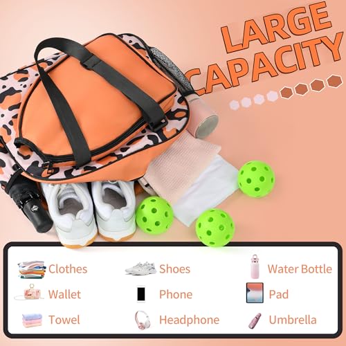 Boulder Bee Pickleball Tote Bag for Women with Paddle Holder - color: Brown leopard