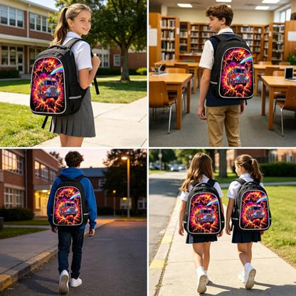 Fire Truck Backpack for Boys Kids, 3D Reflective Firefighter School Bag, Durable 600D Polyester Bookbag with Dual Zippers for School & Outdoor Use, 17 Inch - color: Fire Truck