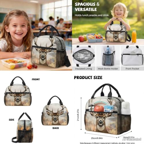 Deer Backpack for Boys School Backpack with Lunch Box Water Bottle Carrier and Pencil Case 4PCS Set Elementary School Backpacks for Boys Kids Bookbag with Adjustable Straps - color: Deer