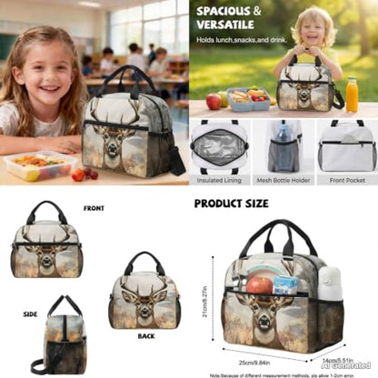 Deer Backpack for Boys School Backpack with Lunch Box Water Bottle Carrier and Pencil Case 4PCS Set Elementary School Backpacks for Boys Kids Bookbag with Adjustable Straps - color: Deer