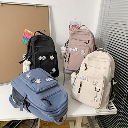 GAXOS Cute Aesthetic Backpack for School Girls Middle Student Bookbag - color: Blue