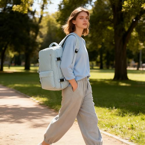 suwasp Vacuum Backpack Travel with Pump, Travel Backpack for Women Men, Vacuum Compression Bags with Laptop Compartment/Shoe Compartment, Personal Item Carry On Backpacks Flight Approved, Light Blue - color: Light Blue (B4), size: Medium
