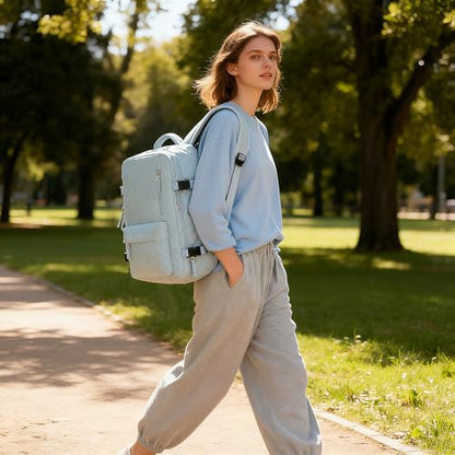 suwasp Vacuum Backpack Travel with Pump, Travel Backpack for Women Men, Vacuum Compression Bags with Laptop Compartment/Shoe Compartment, Personal Item Carry On Backpacks Flight Approved, Light Blue - color: Light Blue (B4), size: Medium