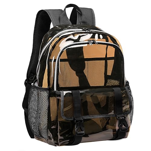 Clear Backpack, Large Clear Amber See Through Bag Heavy Duty Light Brown PVC Transparent Backpacks for College, Work - color: Brown