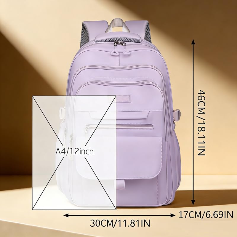 Eagerrich School Cute Aesthetic Backpack Girls Backpack for Students Kids Teen Girls Large Capacity Bookbags College Backpacks Laptop Lightweight Bookbag Casual Travel Daypacks School Bag（Purple） - color: Purple