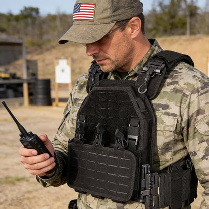 YAY YAKEDA Quick Release Tactical Laser-Cutting Vest Multicam Lightweight Vest - color: Black