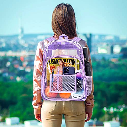 gxtvo Clear Backpack, Heavy Duty Transparent Bookbag, See Through Backpacks for Women Men | Heavy Duty - color: Purple