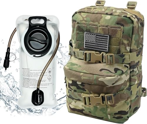 Tactical Mini Molle Hydration Pack,Molle Hydration Carrier with US Flag Water Resistant,Hydropack for Tactical Vest Backpack - style: Cp+bladder