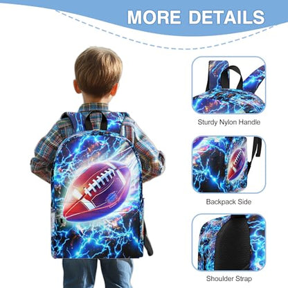 3PCS Backpack for Boys Girls, Kids Back To School Backpack Sets with Lunch Bag Pencil Case, Large Capacity 17 Inch Bookpack 3 in 1 Set for Teens Elementary Middle High School Students (Football) - color: Blue Football