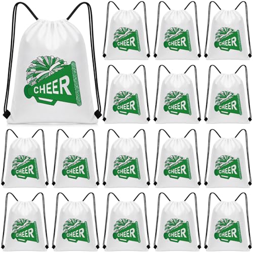 Kacctyen 24 Pcs Cheer Drawstring Backpack Cheer Team Gift Cheerleader Drawstring Gym String Bag Sports Party Favor Bulk(Green) - color: Green