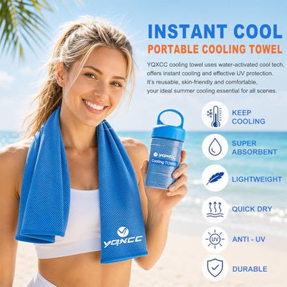 YQXCC 2 Pack Cooling Towels (47"x12"), Ice Cool Neck Towel, Soft Breathable Microfiber for Yoga, Golf, Gym, Running, Camping & Hot Weather - color: 2*light Blue