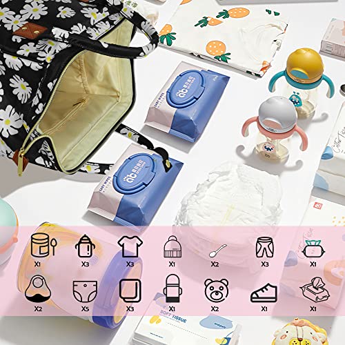 Femuar Diaper Bag Backpack Multifunction Maternity Diaper Bag for Baby Girls & Boys Large Capacity Travel Nappy Bags - color: Daisy