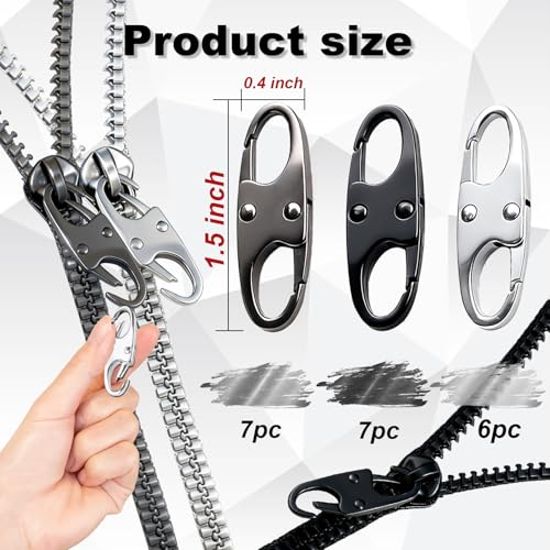 Zipper Clips Anti Theft, Double Opening Small S Carabiner, Zipper Pull Replacement, for Backpack Purse Luggage Suitcase - color: Silver + Gray + Black