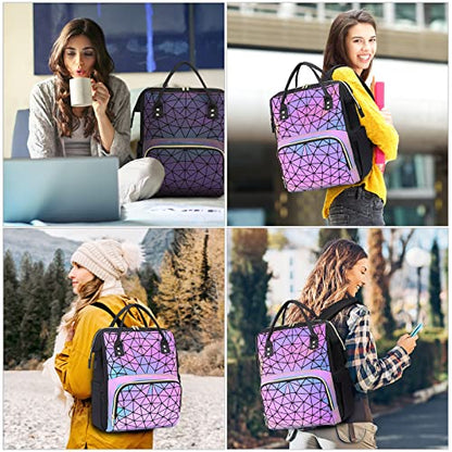 LOVEVOOK Geometric Luminous Purses and Handbags for Women Holographic Reflective Crossbody Bag Wallet - color: Black Purple