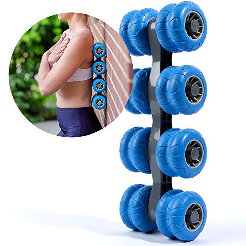 THOREX 8-Wheel Back Massager and Neck Knot Remover - Chiropractor Approved Manual Deep Tissue Massage Tool for Upper Back, Trapezius Pain Relief and Trigger Point Therapy - Self Recovery Muscle Stick