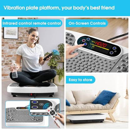 SoftGym Waver Vibration Plate Exercise Machine for Lymphatic Drainage Weight Loss,120 Speed Levels Vibrating Platform with Resistance Bands,Full-Body Workout Equipment for Muscle Activation - style: Slim- White