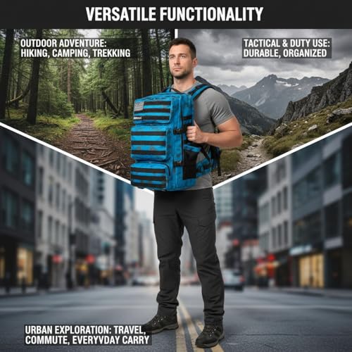 Military Tactical Backpack 55L for Men & Women Bug Out Bag Assault pack Molle Daypack Hiking Trekking Rucksack (Blue tie dye) - color: Blue Tie Dye