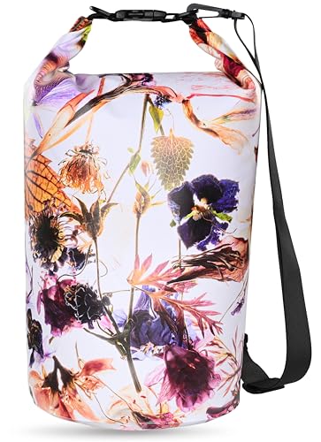 MARCHWAY Floating Waterproof Dry Bag Backpack 5L/10L/20L/30L/40L, Roll Top Sack Keeps Gear Dry for Kayaking, Rafting, Boating, Swimming, Camping, Hiking, Beach, Fishing - color: Flower, size: 5L