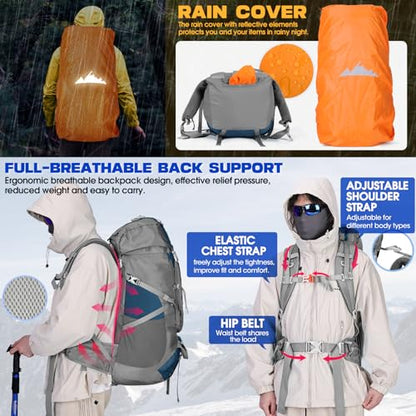 IGOLUMON 60L Hiking Backpack Waterproof Camping Backpack with Rain Cover Large Lightweight Backpacking Backpack for Men Women - color: Blue