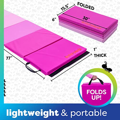 Antsy Pants Tumbling Mat for Kids – Gymnastics Mat, Easy to Clean, Sturdy, Foldable Tumbling Mats, Padded, Lightweight, Portable, Gymnastics Equipment for Active Play - color: Pink Ombre