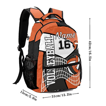 Custom Volleyball Black Orange White Waterproof Backpack Bookbag with Name for Birthday Holiday Gift - color: Backpack 16
