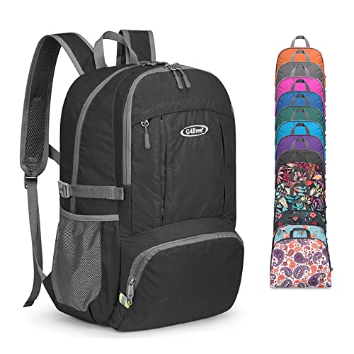 G4Free 40L Lightweight Packable Hiking Backpack, Waterproof Travel Daypack - color: Black
