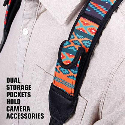 USA Gear DSLR Camera Strap Chest Harness with Quick Release Buckles, Southwest Neoprene Pattern and Accessory Pockets - Compatible with Canon, Nikon, Sony Point and Shoot and Mirrorless Cameras - color: Southwest