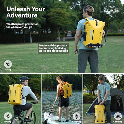 MARCHWAY Roll Top Waterproof Backpack, Rugged Hiking Dry Bag, 20L/30L/45L - color: Yellow, size: 45L