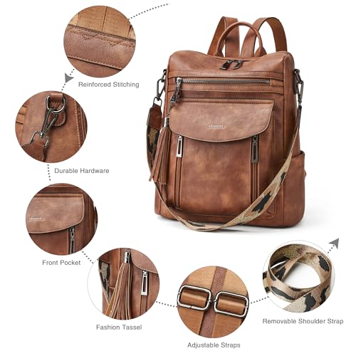 Shrrie Backpack Purse for Women Fashion Leather Backpack Purse Designer Travel Backpack Convertible Shoulder Bag with Wristlet - color: 1 Two-toned Brown