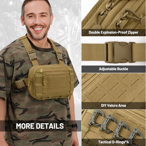 Tactical EDC Chest Bag Utility Molle Chest Rig Pouch with CCW Compartment Adjustable Strap Outdoor Chest Pack - color: Khaki