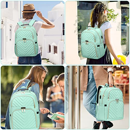 Laptop Backpack Women Big Student Bookbag Middle High School Teen Girls | College Daypack, Water Resistant - color: Light Green, size: 17.3 Inch