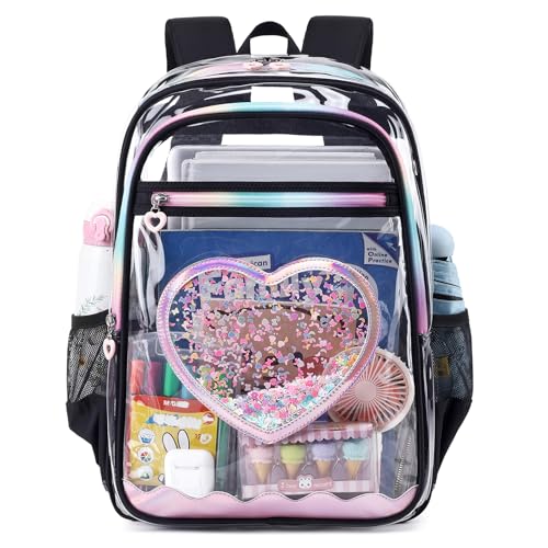 Clear Backpack, Heavy Duty Thick TPU Clear Bookbag, Transparent Bookbag Stadium Events, See Through Large Ergonomic Backpack for School Kids Girls Women Travel Security College Concert, Black - color: Black