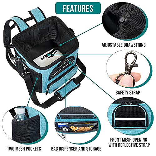 PetAmi Dog Bike Basket, Soft-Sided Ventilated Dog Bike Carrier Backpack, Pet Bicycle Basket for Bike Handlebar, Small Medium Puppy Cat Kitten Car Booster Seat with Safety Strap, Max 18 lbs, Blue - color: Teal Blue