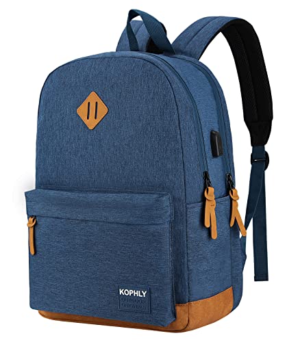 SUPACOOL Lightweight Laptop Backpack with USB Charging Port for Men and Women, Double Layers Backpack for College, Work, Travel, Casual(Navy Blue) - color: Navy Blue and Brown