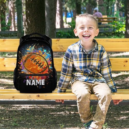 Boys School Backpack Personalized Kids Football Backpacks Bookbag Back to School Supplies, Custom Name Cool Sport Back Pack for Travel Camping Casual (17 Inches) - color: Color 2-1