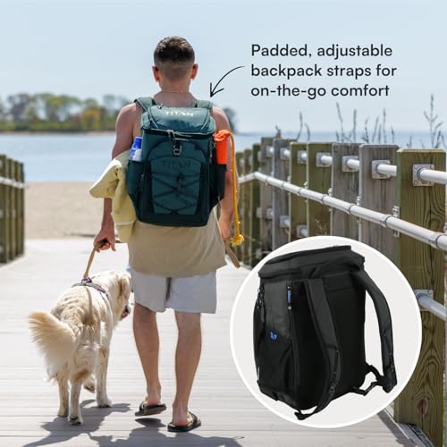 Titan Deep Freeze Ice Wall Backpack Cooler 30 Can Cooler Bag with Ice Packs - color: Cobalt Carbon Black