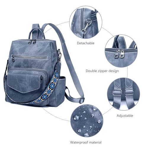 WYFJNX Backpack Purse for Women PU Leather Backpack Ladies Fashion Handbag Designer Shoulder Bag Small Travel Bag Blue - color: Blue